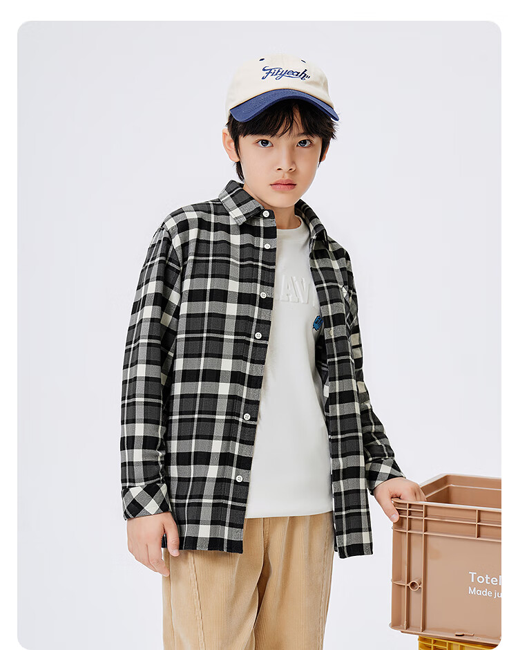BALABALA Boys' Shirt Children's Big Kids 2025 Autumn Winter Fleece Lined Warm Plaid Casual Shirt 208425102101 5