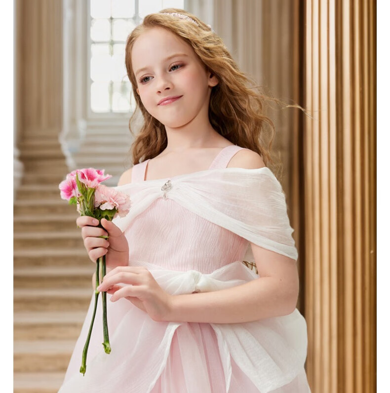 I natural Angel Sleeping Beauty Aurora Princess Dress Girls Pink Fairy Tale Forest Style Birthday Dress 11