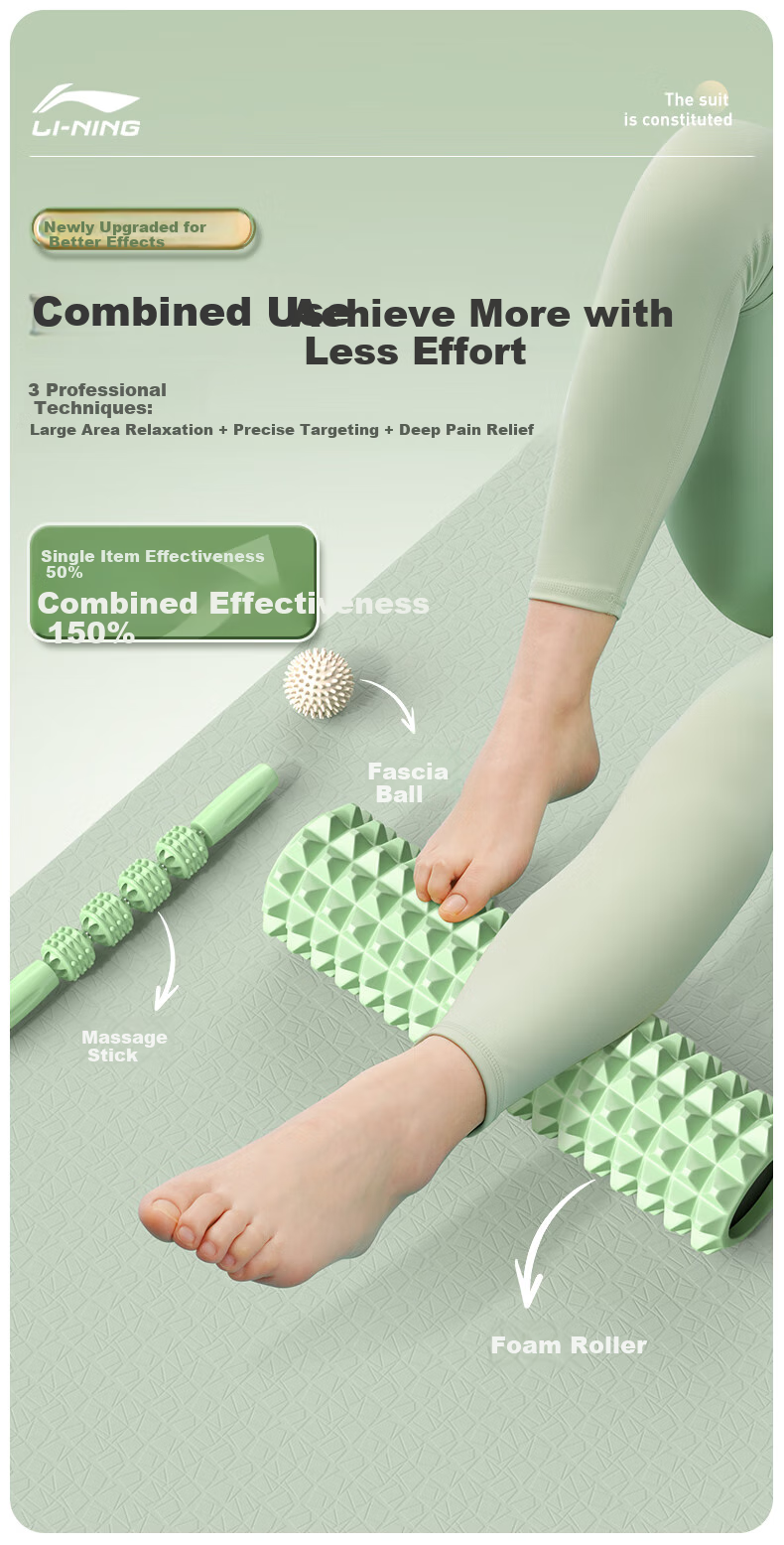 Li-Ning Foam Roller Three-Piece Set Solid Massage Roller for Fitness Muscle Relaxation Yoga Fascia Ball 3