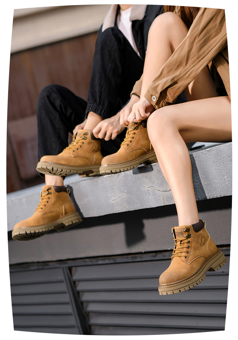HLA Men's Vintage Martin Boots Outdoor Cotton Work Yellow Boots T121 Khaki (Fleece Lined) Size 42 1