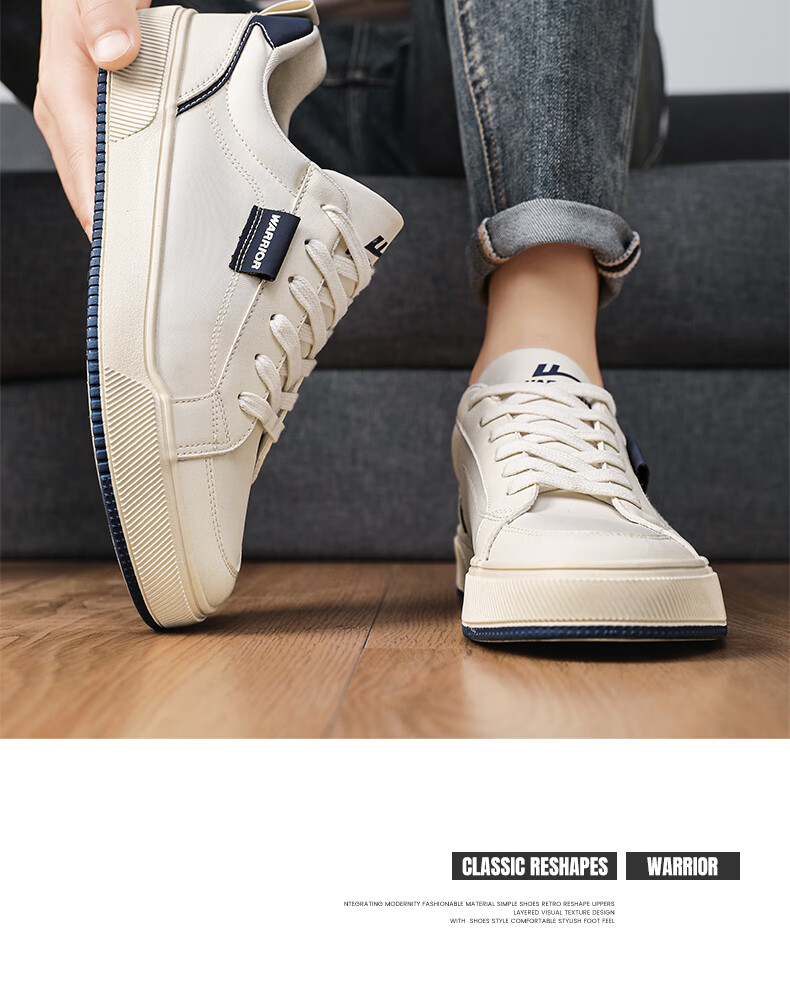 Warrior Official Men's Breathable Fashion 2026 Summer Sneakers Casual Shoes Men Beige Dark Blue Size 42 9