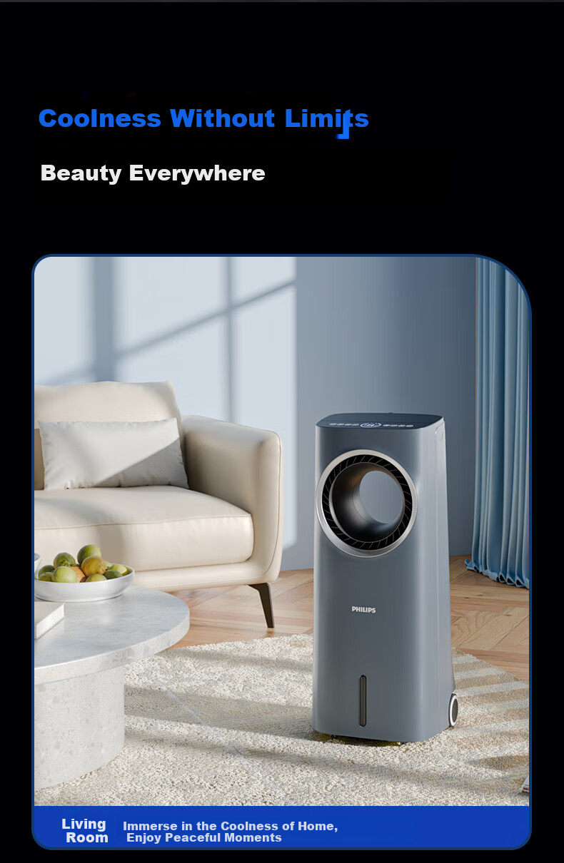PHILIPS Air Cooler, Powerful Cooling Fan for Home Use, Bladeless Water-Cooled Electric Fan, Floor-Standing Tower Fan, Negative Ion Purification, Remote Control, Humidifying Air Circulator ACR4146BX 10