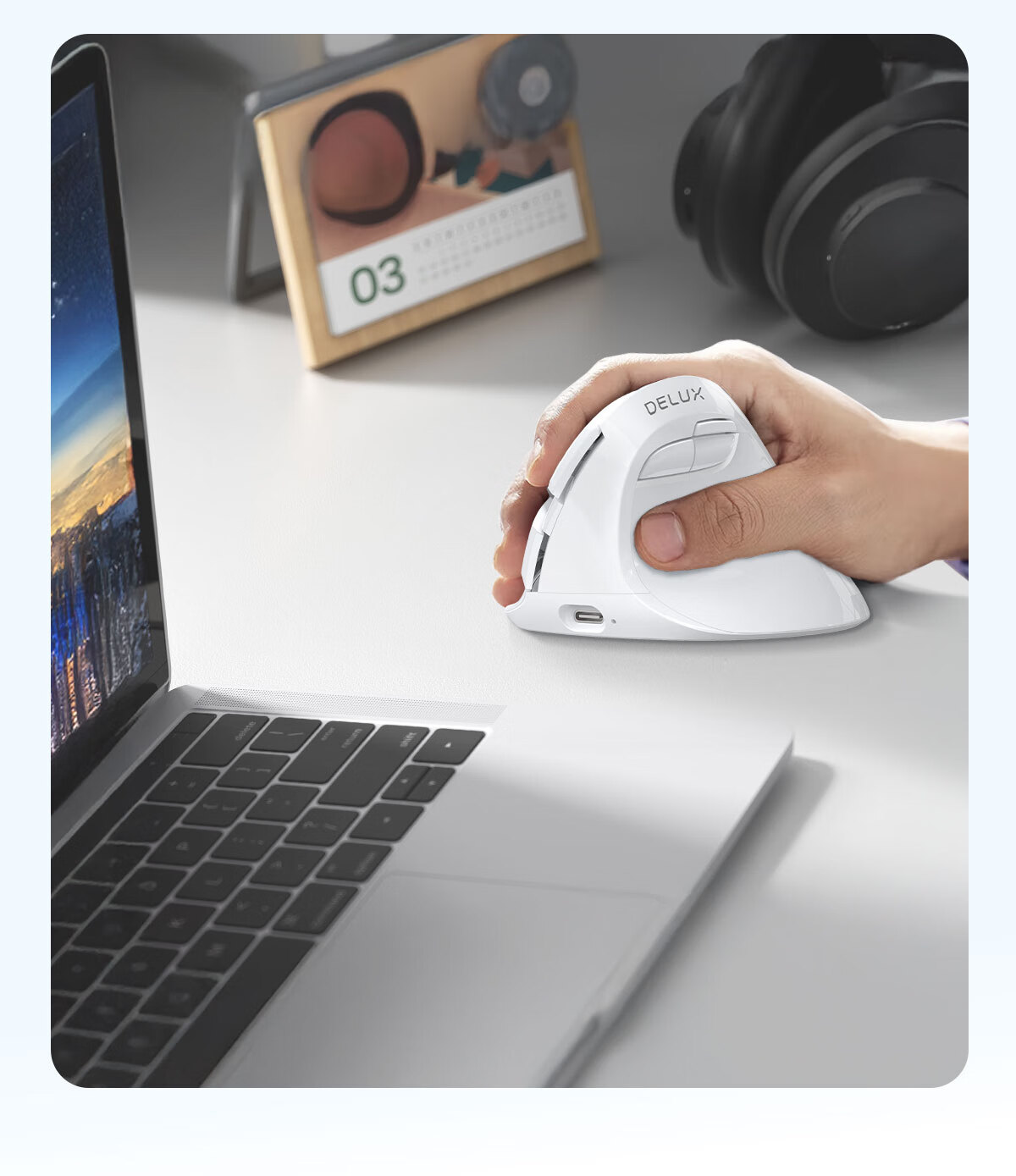 Delux M618mini Wireless Mouse, Bluetooth Mouse, Ergonomic, Vertical Standing, Dual-Mode Rechargeable, for Office And Laptop Use, Quiet Clicks, Iron Gray Color 12