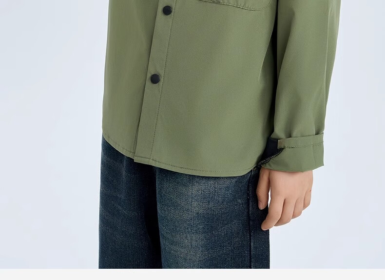 Romon Kids Ice Silk Shirt Versatile Boys Military Green Long Sleeve Quick-Dry Outdoor Work Shirt Green 130 16