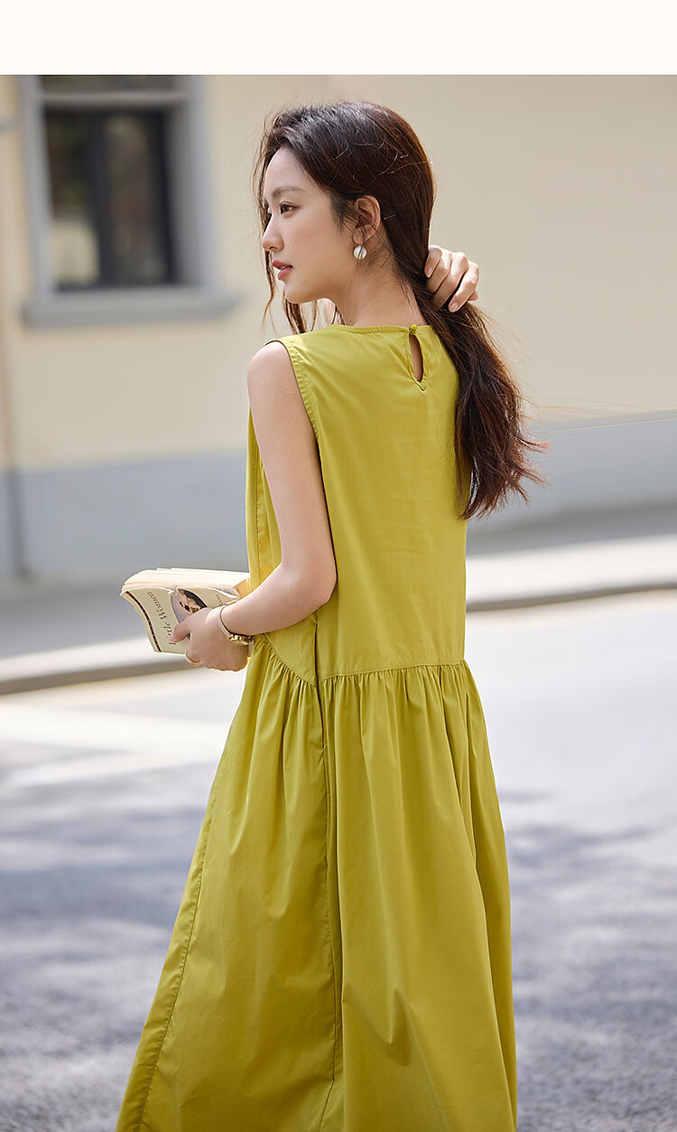 Dme [Fresh Style] Summer Comfortable Cotton Jersey Round Neck Sleeveless Vest Dress, Loose Waist with Split Line Women's Dress 8