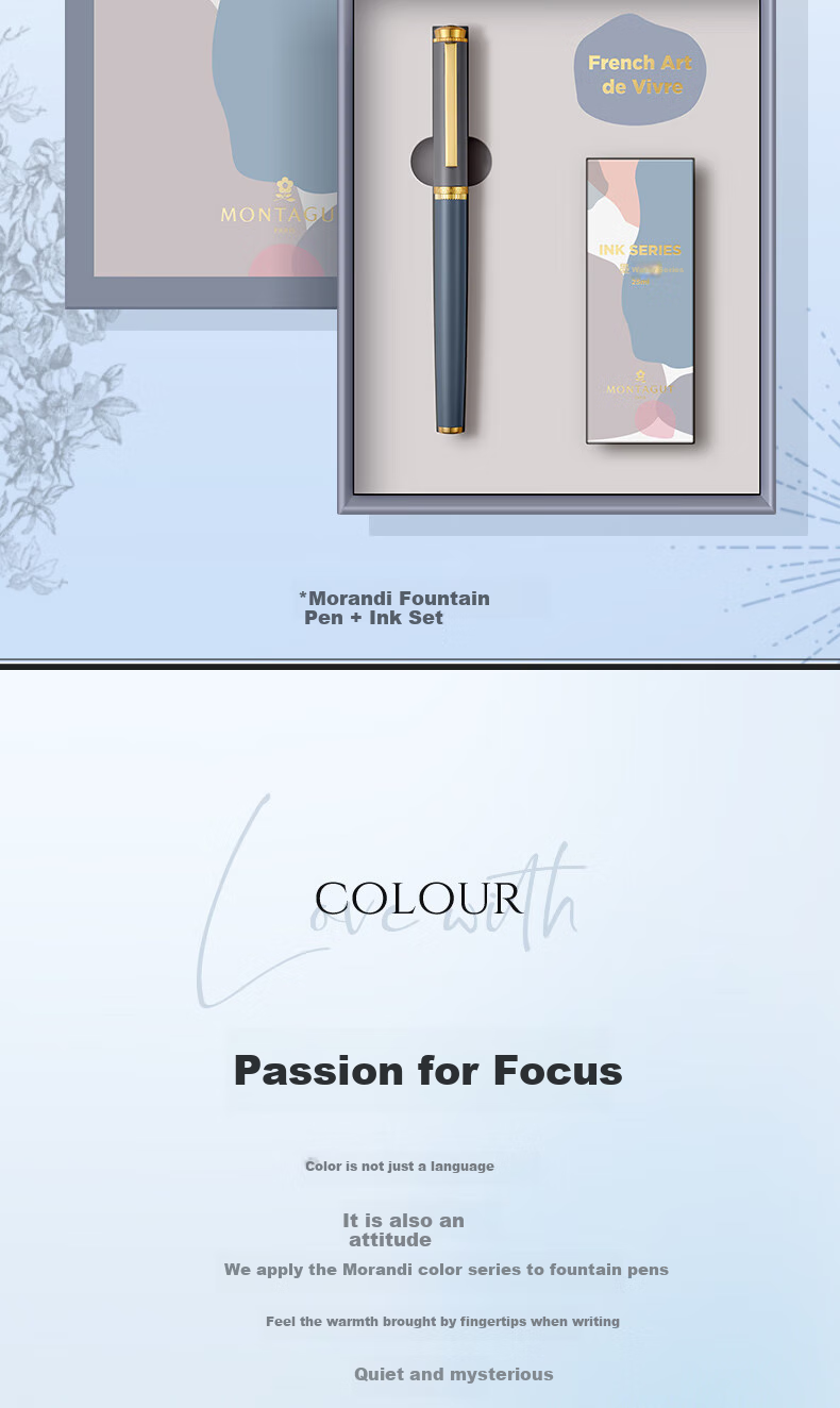 MONTAGUT [Best-Selling Product] Fountain Pen, Morandi Contrasting Color Iridium Fountain Pen Gift, Signature Ink Pen Gift Box, Saisan Series Cobalt Black 0.38mm 2