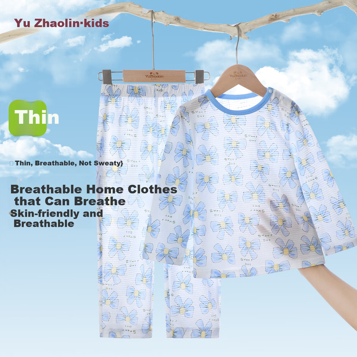 YUZHAOLIN Children's Pajamas Spring Girls' Home Wear Set for Older Kids Air Conditioning Clothes Colorful Bow Tie