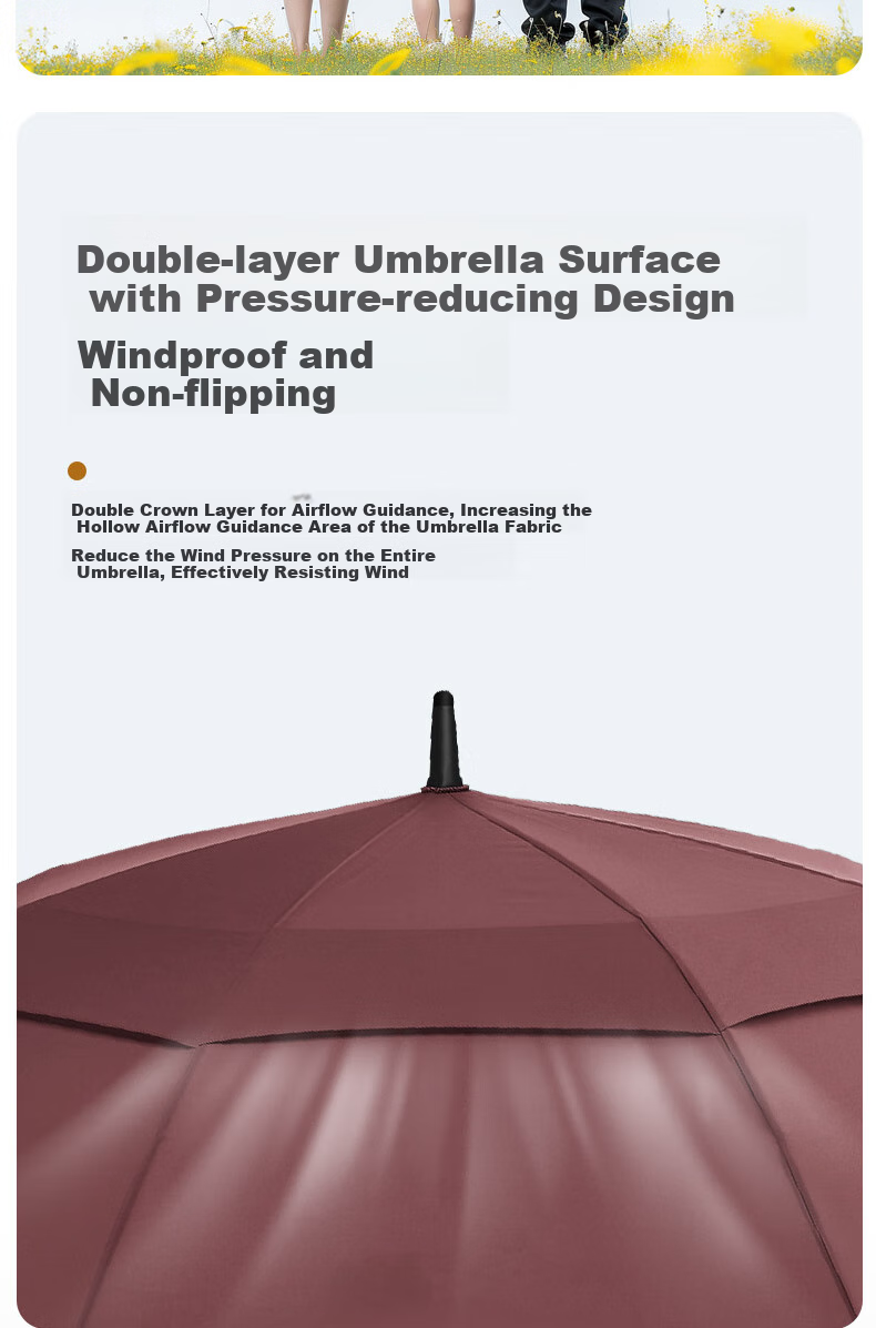 RUMBRELLA All-Weather Umbrella, Long Handle, Large Size, Reinforced And Thickened, Storm-Resistant, High-End Business Straight Handle Red Umbrella for Three People 8
