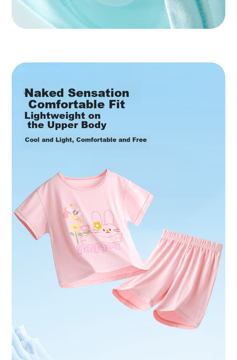 BOBDOG Children's Home Wear Set, Summer New Style Girls' Long-Sleeve T-Shirt, Cartoon Pajamas for Young Children, Boys' Top Summer Outfit 5
