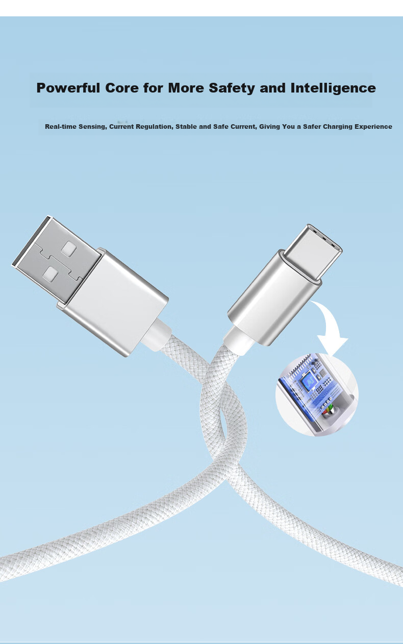 KY Kangyou Data Cable Type-C Charging Cable 2-Pack Super Fast Charging 60W Compatible with 66W Suitable for Huawei Xiaomi Apple 15/16 Silver White 1 Meter 5