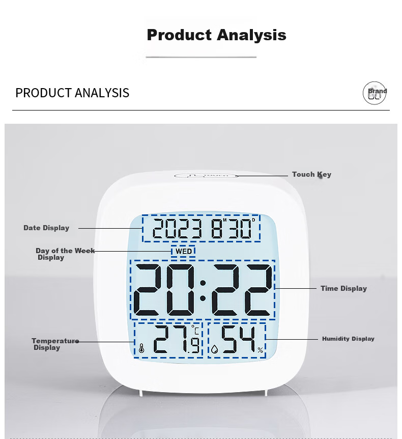 Hense Desktop Electronic Alarm Clock for Students, Multi-Functional Bedside Clock with Temperature And Humidity Display, Quiet Operation, Children's Digital Clock for Bedroom HA2306 White 7