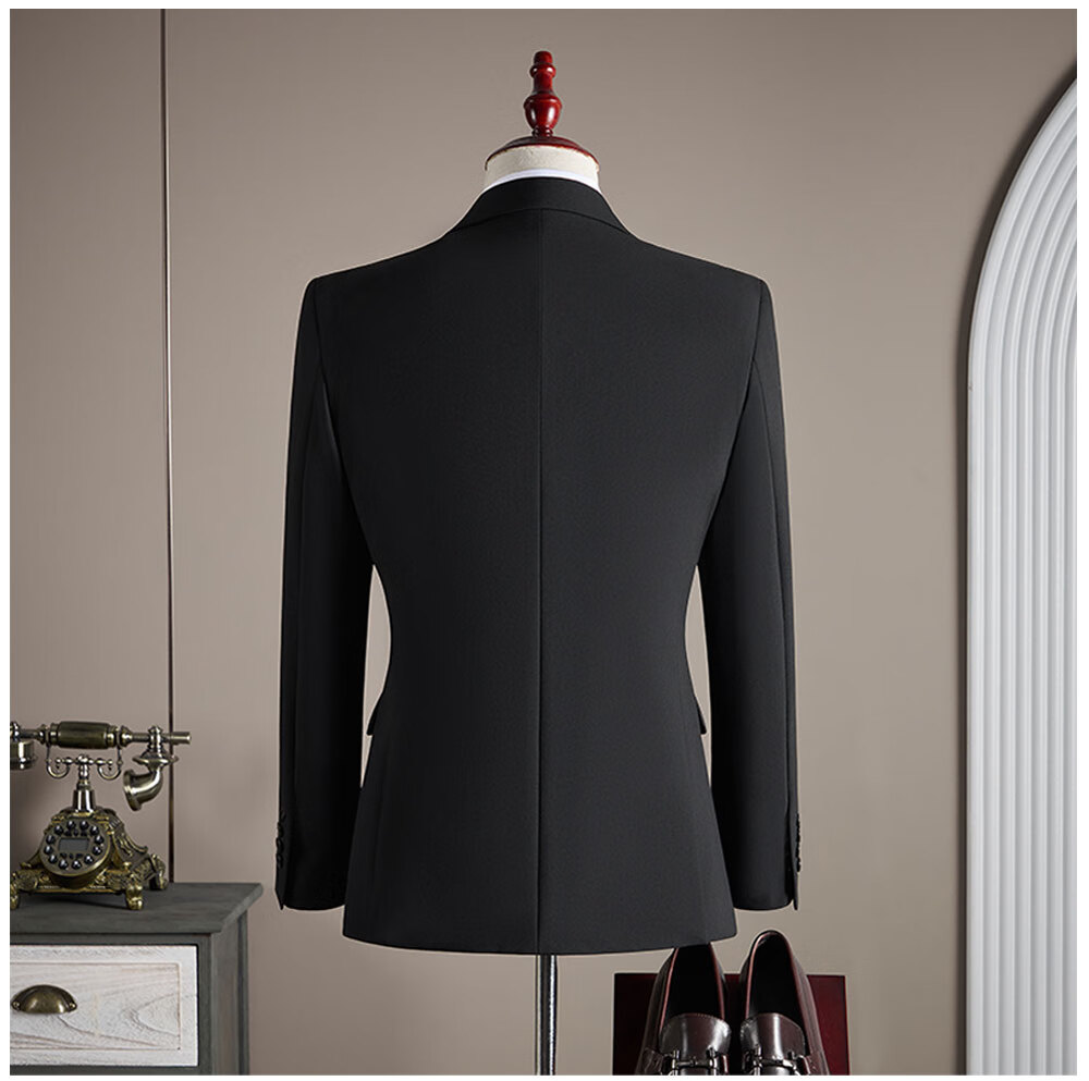 ROMON Men's Business Suit Set Blazer + Vest + Trousers Double-Breasted Casual Navy Blue 3XL 8