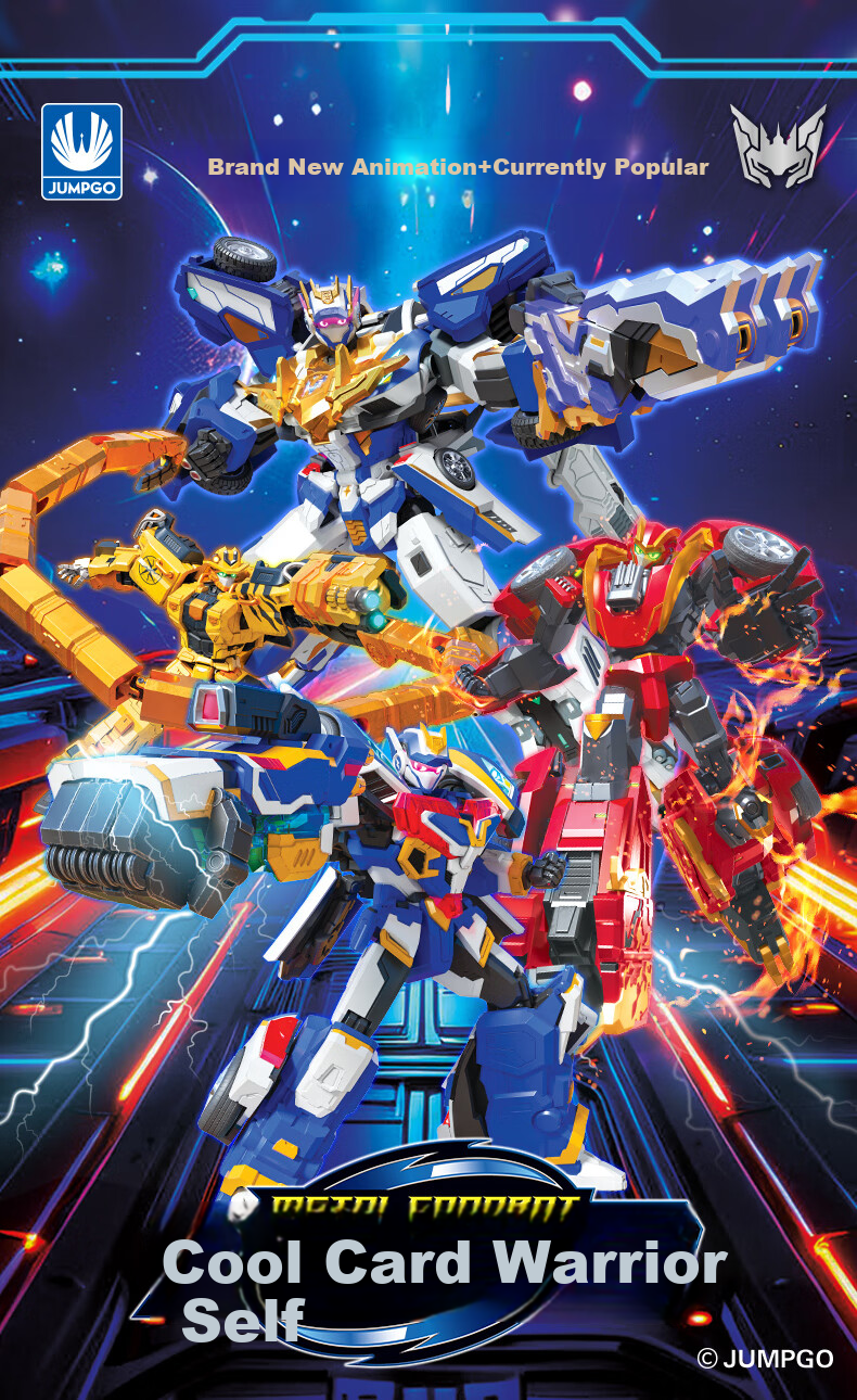 JUMPGO Flash Card Fighter Toy Boys Gift Transforming Robot Blue Thunder King 8159 7