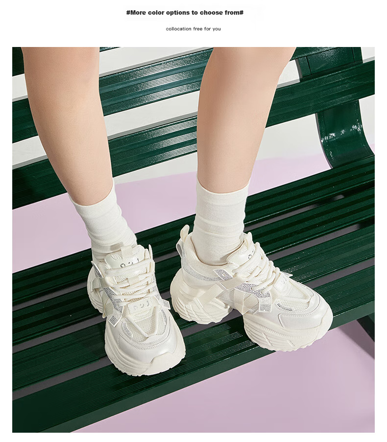 Josiny Thick-Soled Breathable Dad Shoes for Women, Spring Korean-Style Sneakers, Mesh Casual Shoes, Off-White, Size 36 13