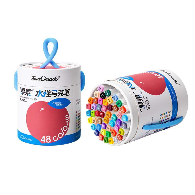 Touch Mark Taichi Stationery 48-Color Food-Grade Soft Tip Water-Based Markers Kids Washable Watercolor Pens Dual-Ended Thick and Thin Large Capacity Student Art Highlighter Children's Day Birthday Gif