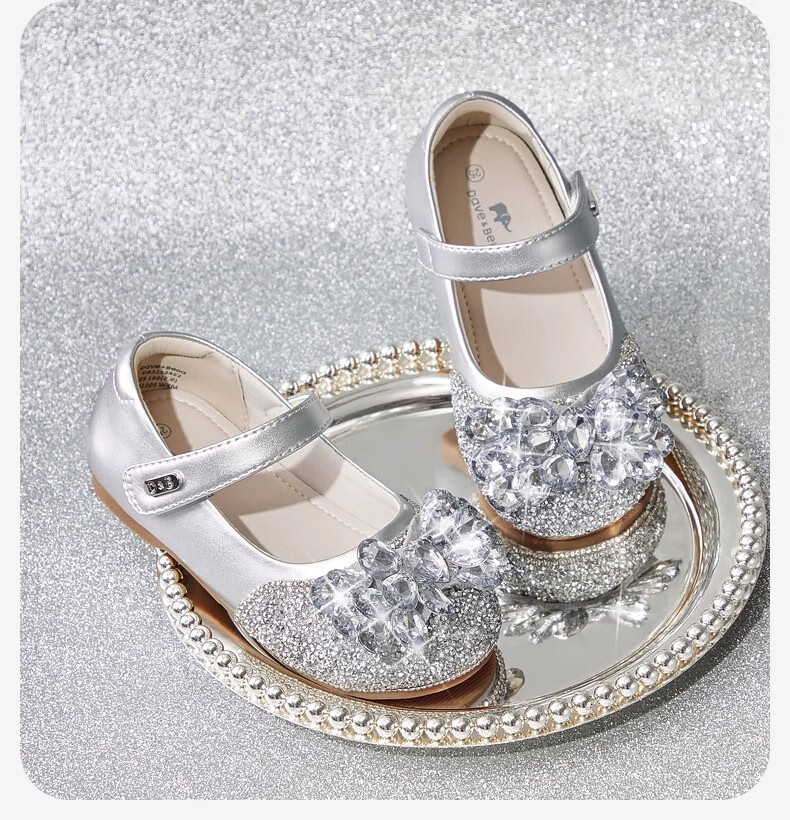 DAVE & BELLA Children's Crystal Leather Shoes, Sparkling Autumn Princess Shoes for Baby Girls, Mary Jane Sandals 10
