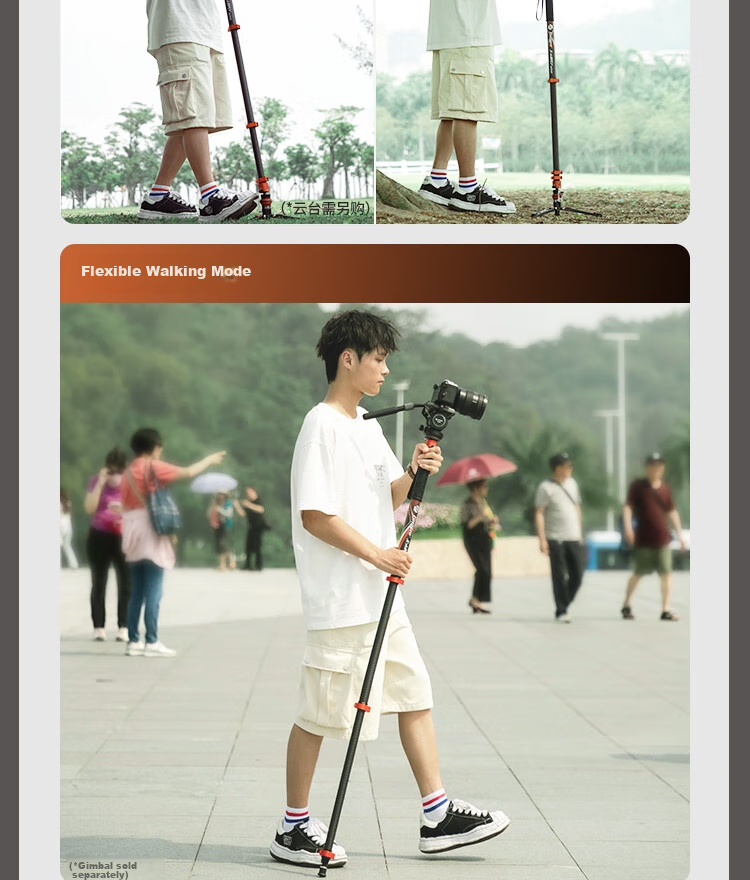Fotopro Flying One Tripod, Quick-Release Design, Foot-Operated Unlocking, 32mm Diameter Carbon Fiber Camera Tripod, Flame Orange 15