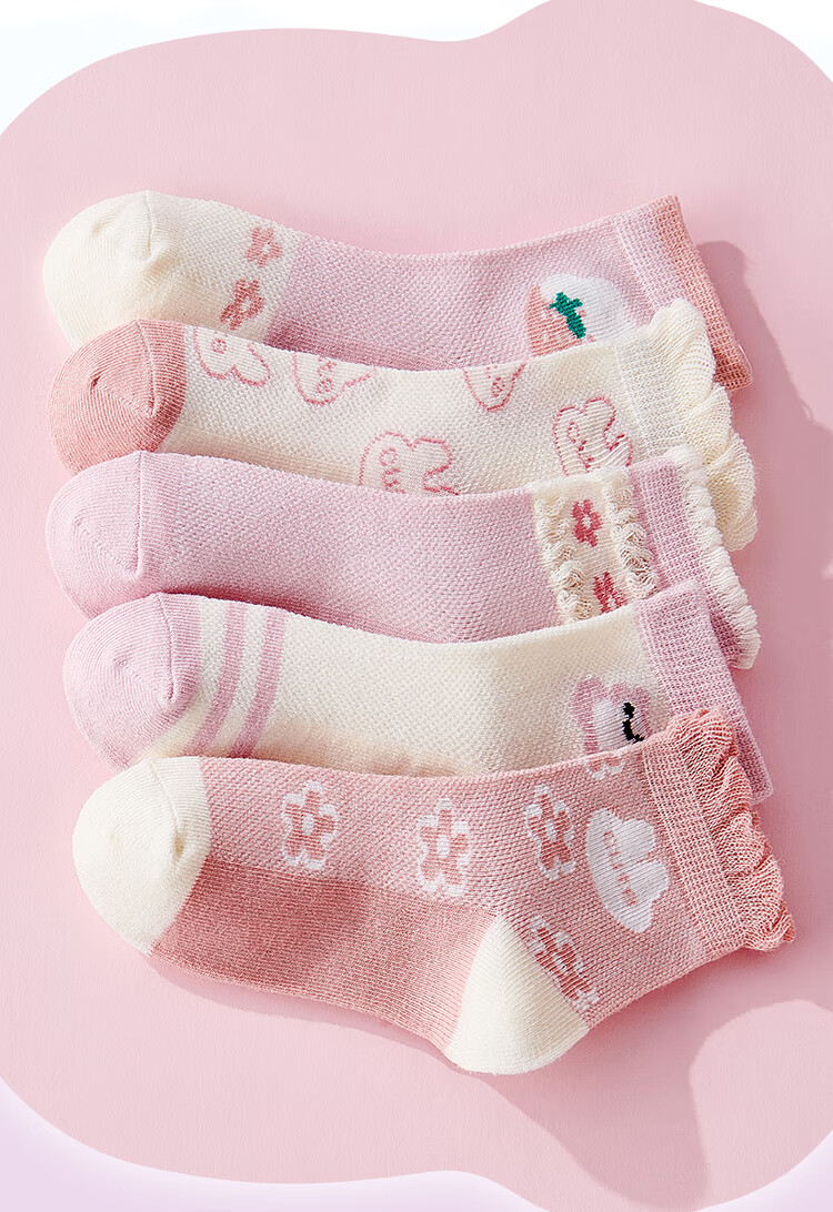 Langsha Children's Socks Girls Summer Thin Mesh Socks Mid-Calf Socks for Older Kids Baby Student Socks 5 Pairs 2XL 4