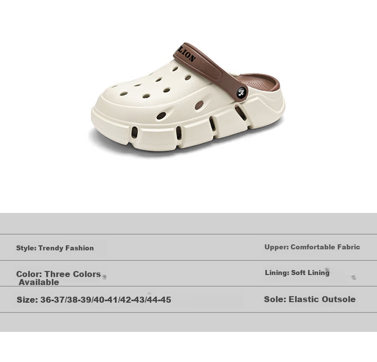 TonLion Perforated Shoes, Men's Summer Outdoor Sandals, Casual Couple Style Beach Slippers, Beige Brown, Size 38/39 5