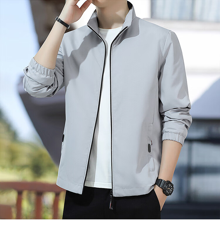 RED DRAGONFLY Men's Jacket Trendy Autumn Winter Business Executive Commuter Stand Collar Loose Casual Windproof Coat Gray 2XL 11