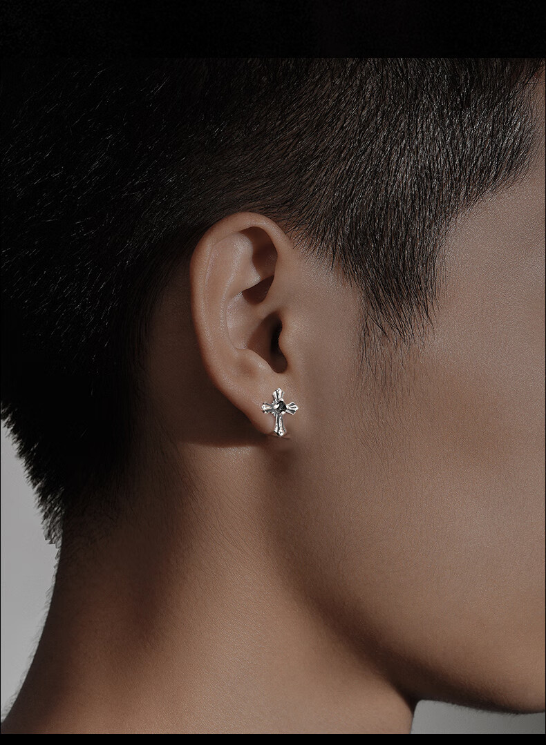 Zhenshang Silver China Gold Authorized Pure Silver Men's Stud Earrings Pendant Birthday Gift for Boyfriend Husband Punk Style S925 7