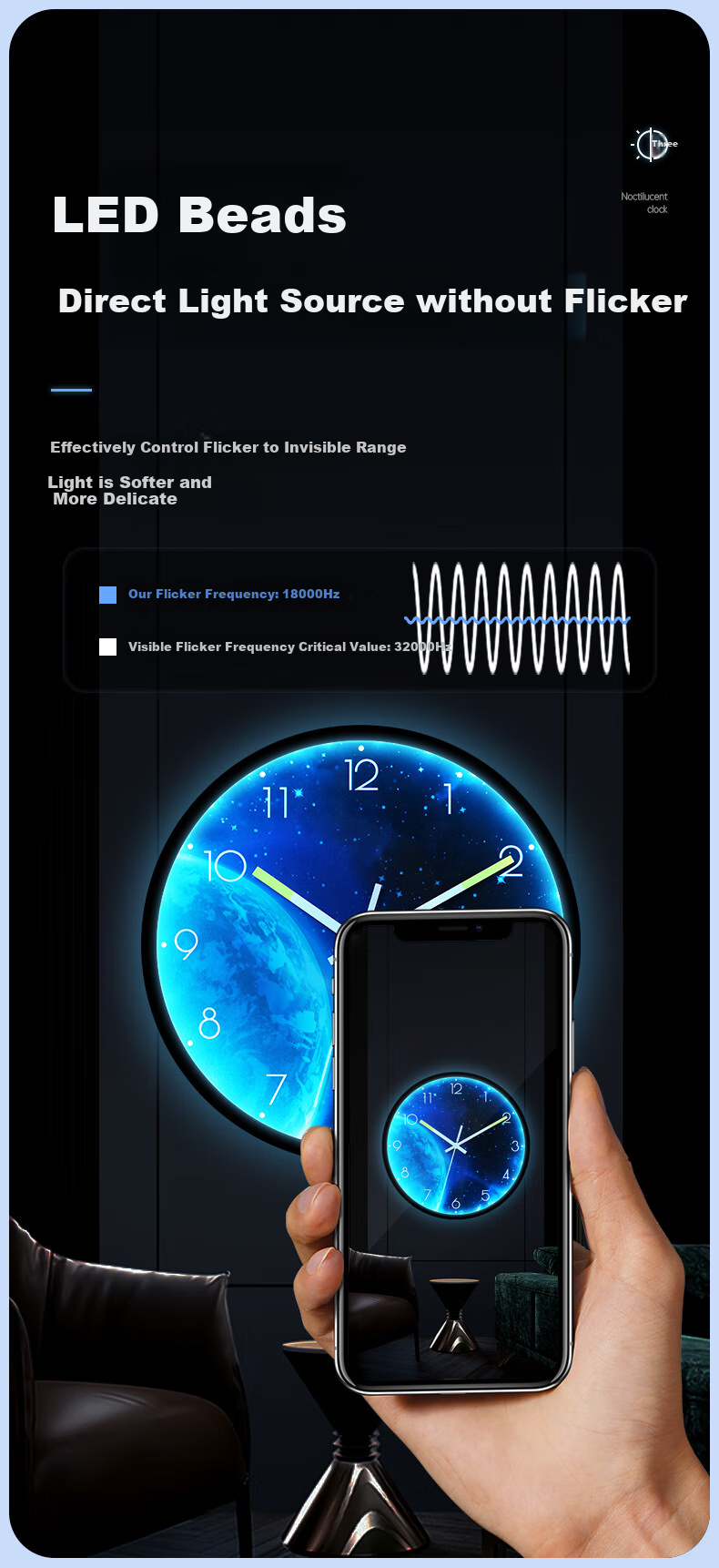 BBA Wall Clock, Creative Night Light, Living Room Wall-Mounted, Home Use Luminous Wall Clock, Bedroom Timepiece, Moon - Ambient Light, 30cm 9