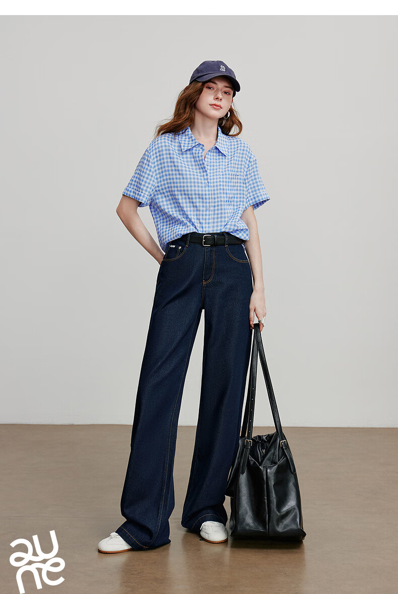 Chuyu Focus Acetate Puff Soft Denim Women's 2025 New Mid-Waist High Street Embroidered Wide-Leg Pants Sky Blue 28 33