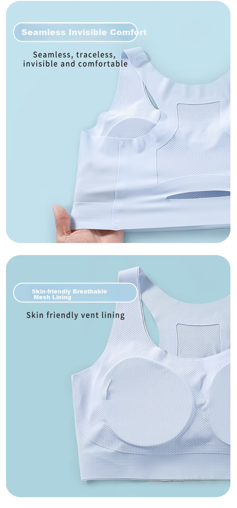 Modaier 2-Piece Set of Girls' Underwear, Student Sports Bra, Anti-Shock Bra for Middle And High School Students in Puberty, Small Vest White + Blue 7