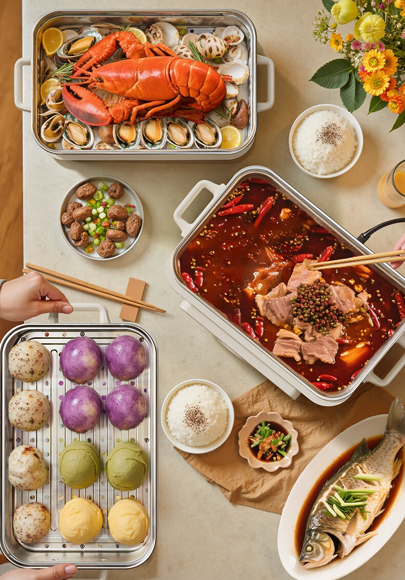 AUX Electric Steamer and Cooker 12L Multi-Functional Electric Hot Pot with 304 Stainless Steel Steamer Basket Model 30AZX-451 10