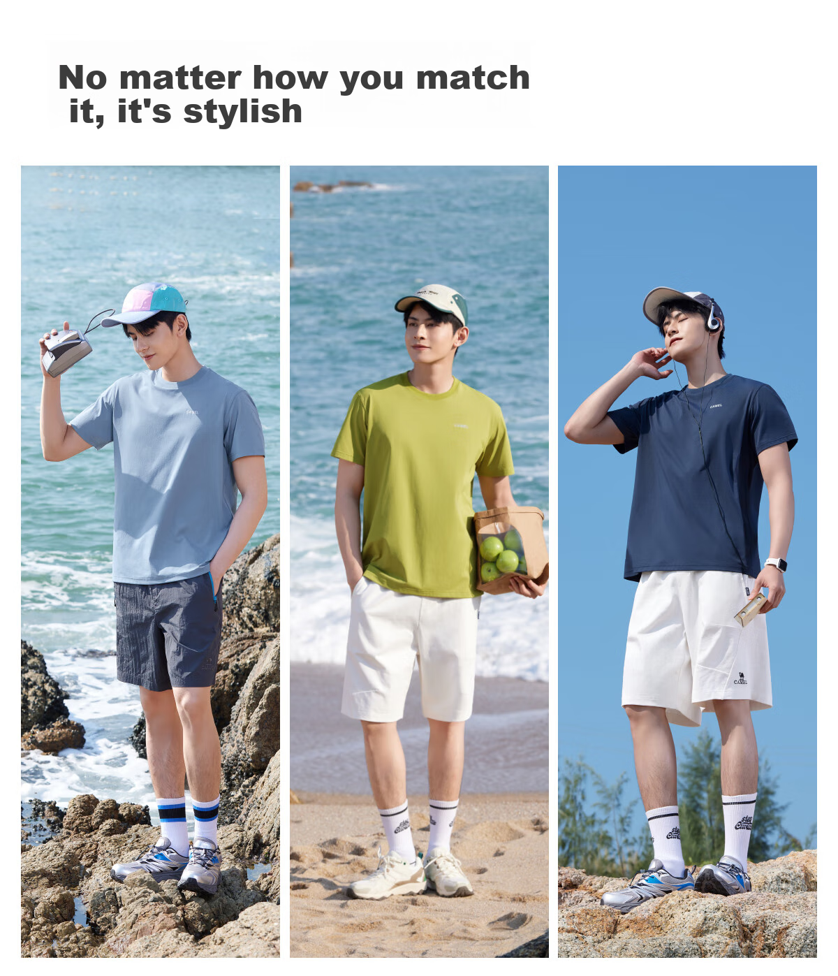 CAMEL Men's Quick-Dry Sun Protection Short-Sleeve T-Shirt, Round Neck Half-Sleeve Tee for Spring And Summer, Breathable Antibacterial T-Shirt, M15BA5E094 22