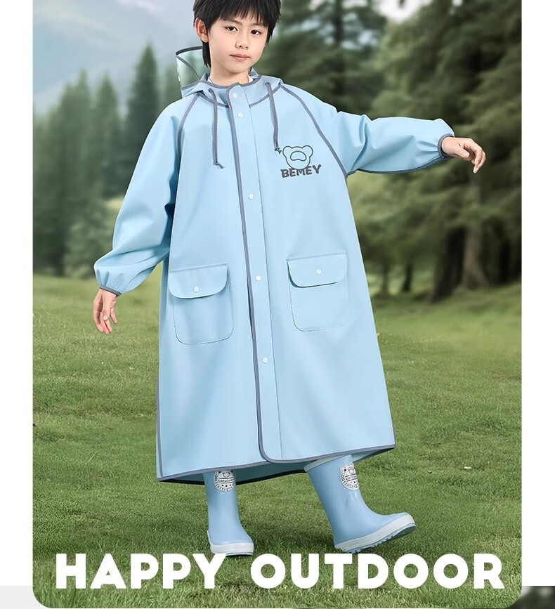 Beimei Children's Raincoat Long Full-Body Waterproof Raincoat for Boys and Girls Junior High and Elementary School Students Bicycle School Rain Poncho for Older Kids 17