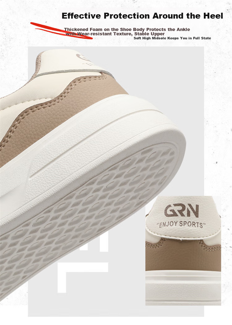 Guirenniao Men's Lightweight Sports Sneakers, Low-Top Soft-Soled Versatile Casual Shoes, Classic White Sneakers, Beige/khaki, Size 43 4
