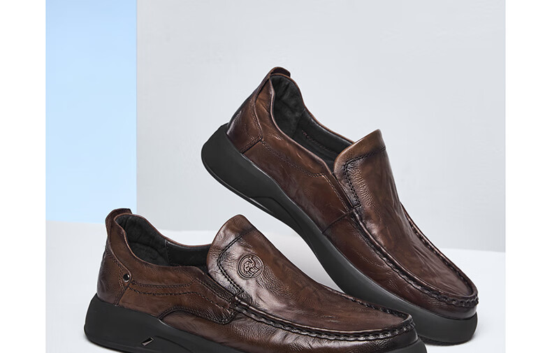 CAMEL Brand Men's Leather Shoes, Soft-Soled Business Cowhide Slip-On Dad Shoes, P15A155004, Black, Size 41 9