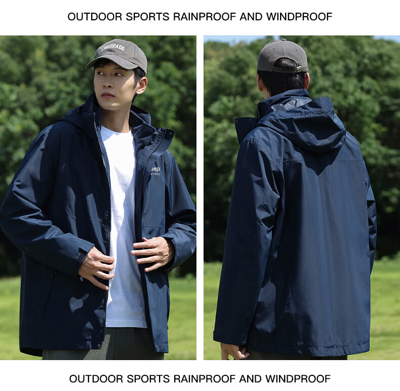 JEEP SPIRIT Men's Outdoor 3-in-1 Fleece Lined Waterproof Windproof Hiking Jacket, Ink Black, 3XL 8