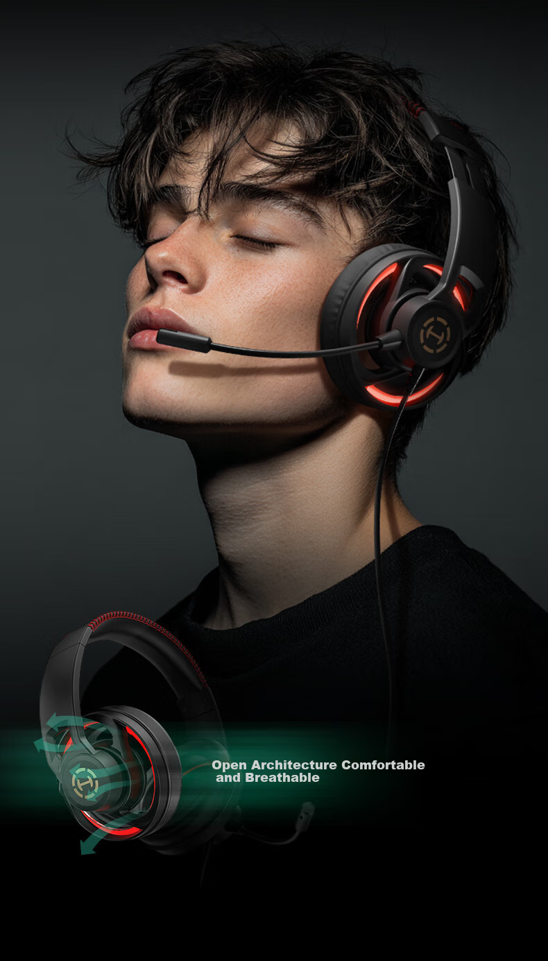 EDIFIER HECATE G35 Wind Blade Open-Back Wired Over-Ear Gaming Headset with USB 7.1 Channel, Computer FPS Triangular FPS Headset with Noise-Cancelling Microphone, Black 7