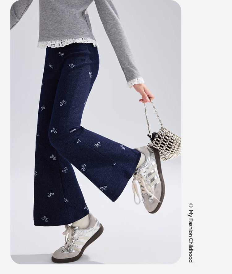 ASK JUNIOR Kids Pants 2026 Autumn Jacquard Denim Jeans Girls Casual Long Pants Flared Dark Blue 140 19