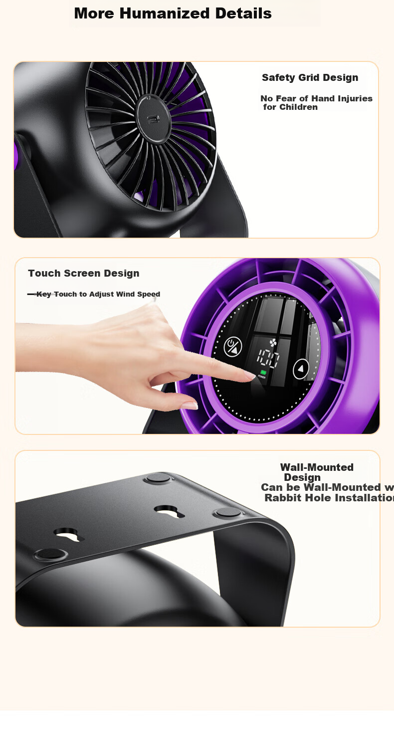 BIAZE Desktop Circulating Fan, Wall-Mounted No-Drilling Quiet Circulating Cooling Fan, Adjustable Smart Digital Display, Creative Electric Fan for Office, Dormitory, Kitchen FS25 Deep Space Gray 13