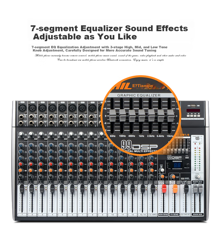 SHILE Tianqin No.9 Professional 16-Channel Mixer, Multi-Control with 99 DSP Effects, USB Reverb, Stage Performance Mixing Console 6