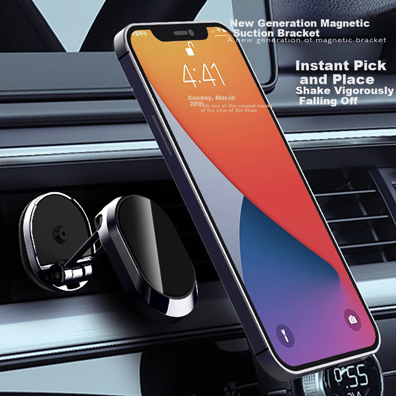 Dijialun Foldable Magnetic Car Phone Holder, Base 360° Rotation, Adjustable Height, Car Accessories Decoration for Tesla, BMW, Mercedes-Benz, Audi, Volkswagen, Toyota, Metal Black