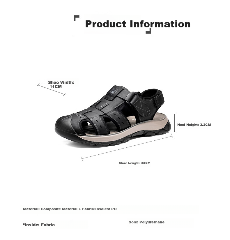 LAORENTOU Men's Summer Outdoor Casual Leather Sandals Closed-Toe Anti-Collision Hole Beach Shoes LT66 Gray Size 39 1