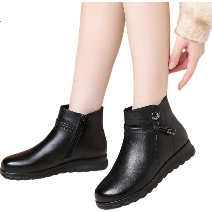 Red Dragonfly Women's Short Boots Fleece Lined Warm Fashion Leather Boots Middle-aged Mom Cotton Boots WTC433951R