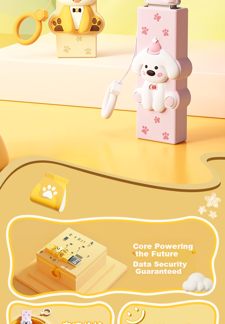 HP 64GB Dual-Interface Adorable Pet USB Flash Drive, Super Cute Bear High-Speed Transfer Type-C UDisk + Apple Connector for Office, Students, Car, Computer And Phone 4