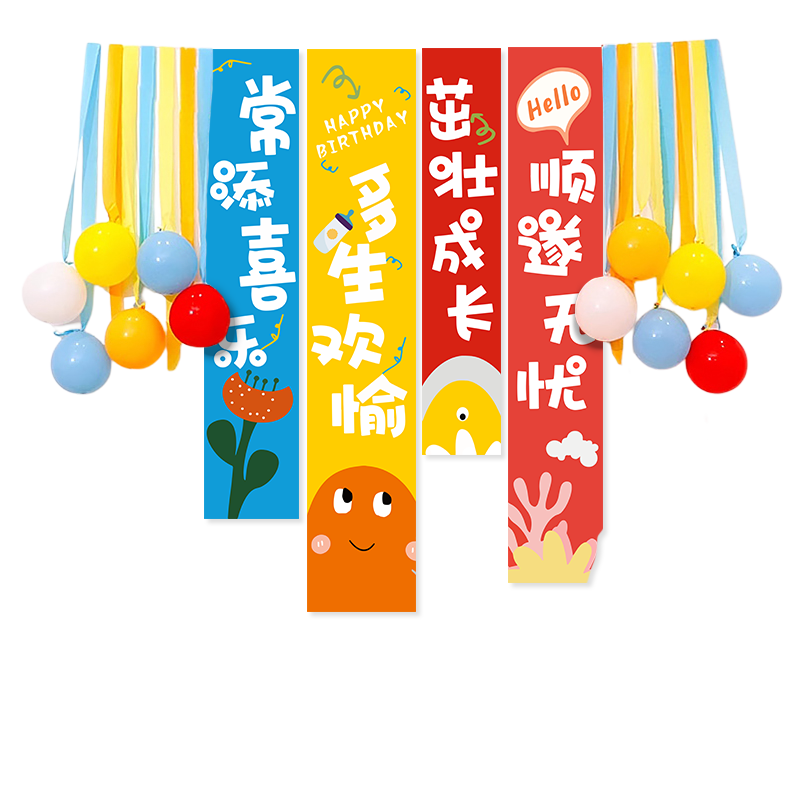 Yuanhui Popular Hanging Cloth Children's Happy Birthday Decoration Background Cloth First Birthday Party Scene Decoration Banner Photo Backdrop
