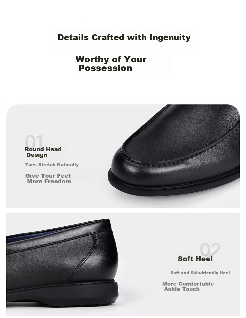 Goldlion Men's First Layer Cowhide Massage Sole Slip-On Leather Shoes Black-99R1 Size 40 10
