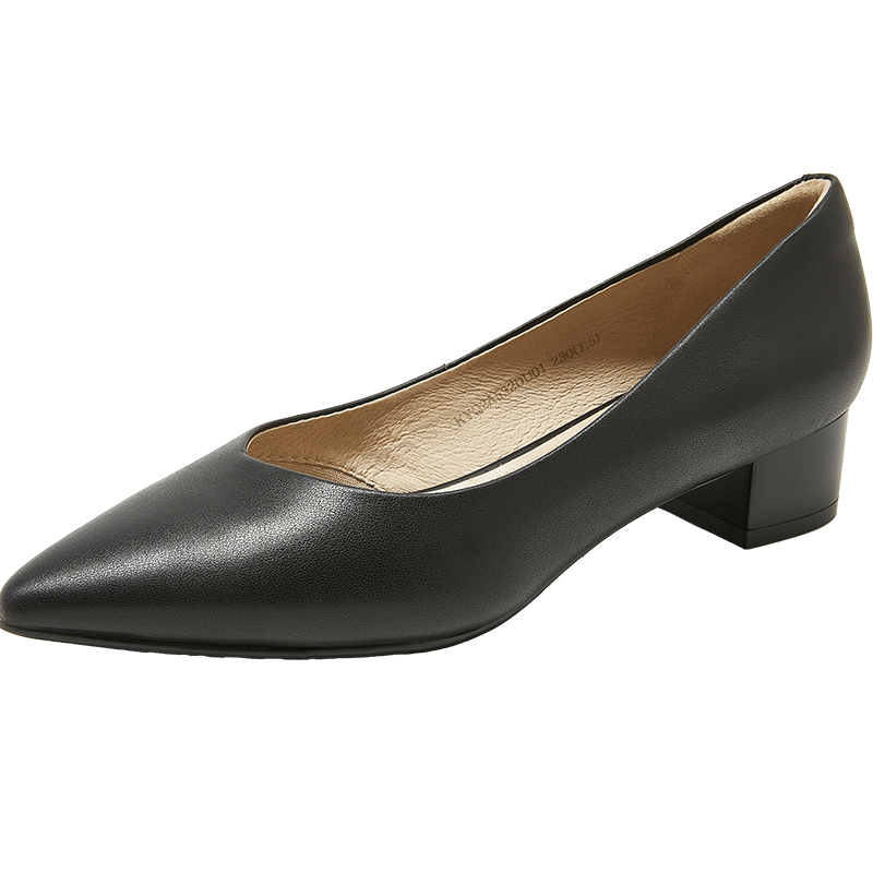 COMELY Women's Single Shoes, Spring And Autumn Air Cotton Soft Sole, Simple Comfortable Chunky Heel Commuter Work Shoes, Black, Size 37