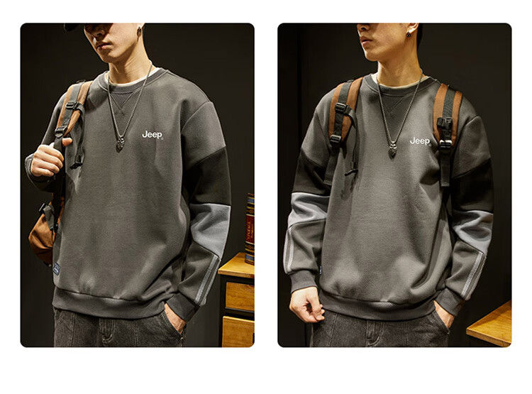 JEEP Men's Autumn Winter Loose Embroidered Sweatshirt Casual Top Navy Blue 3XL 2