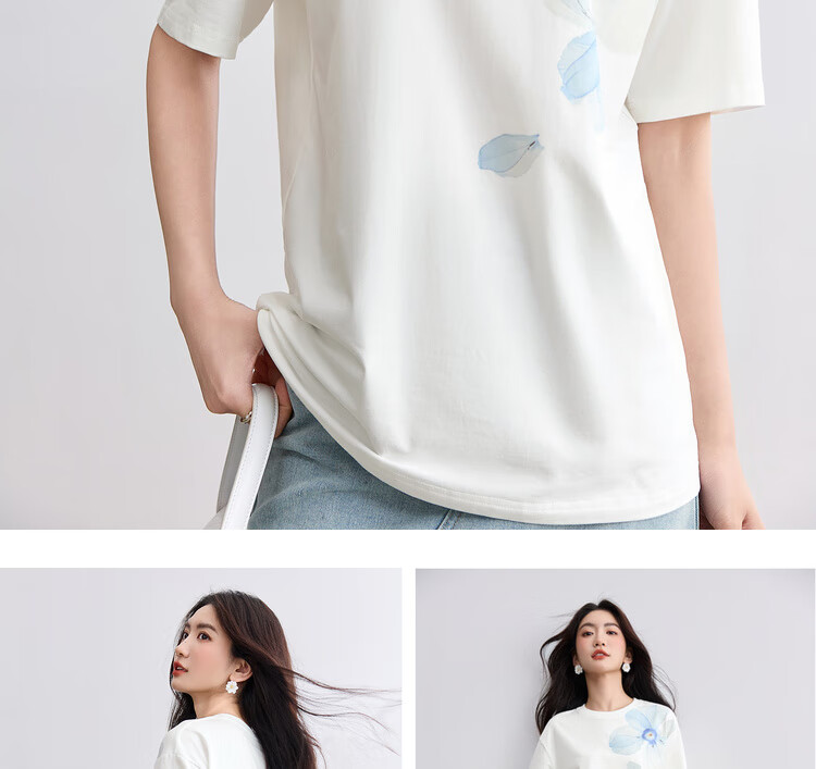 Sentubila Cotton-Padded Tie-Dye Iris Round Neck Drop Shoulder Short Sleeve T-Shirt for Women, Summer Commute Loose Fit Slimming Elegant Top 19