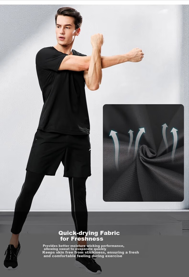 Li-Ning Men's Running Sports Set Fitness Training Quick-Dry Compression Shirt Badminton Sports Three-Piece Set 3