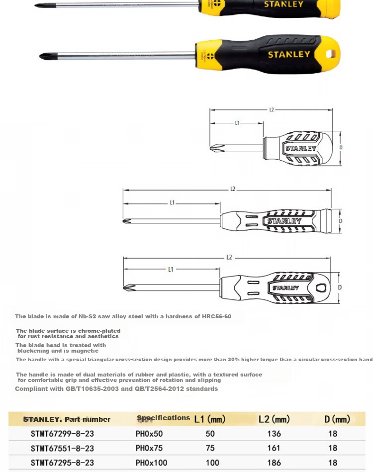 STANLEY Heavy-Duty Phillips Screwdriver PH0×100mm 65-158 STMT67295-8 2