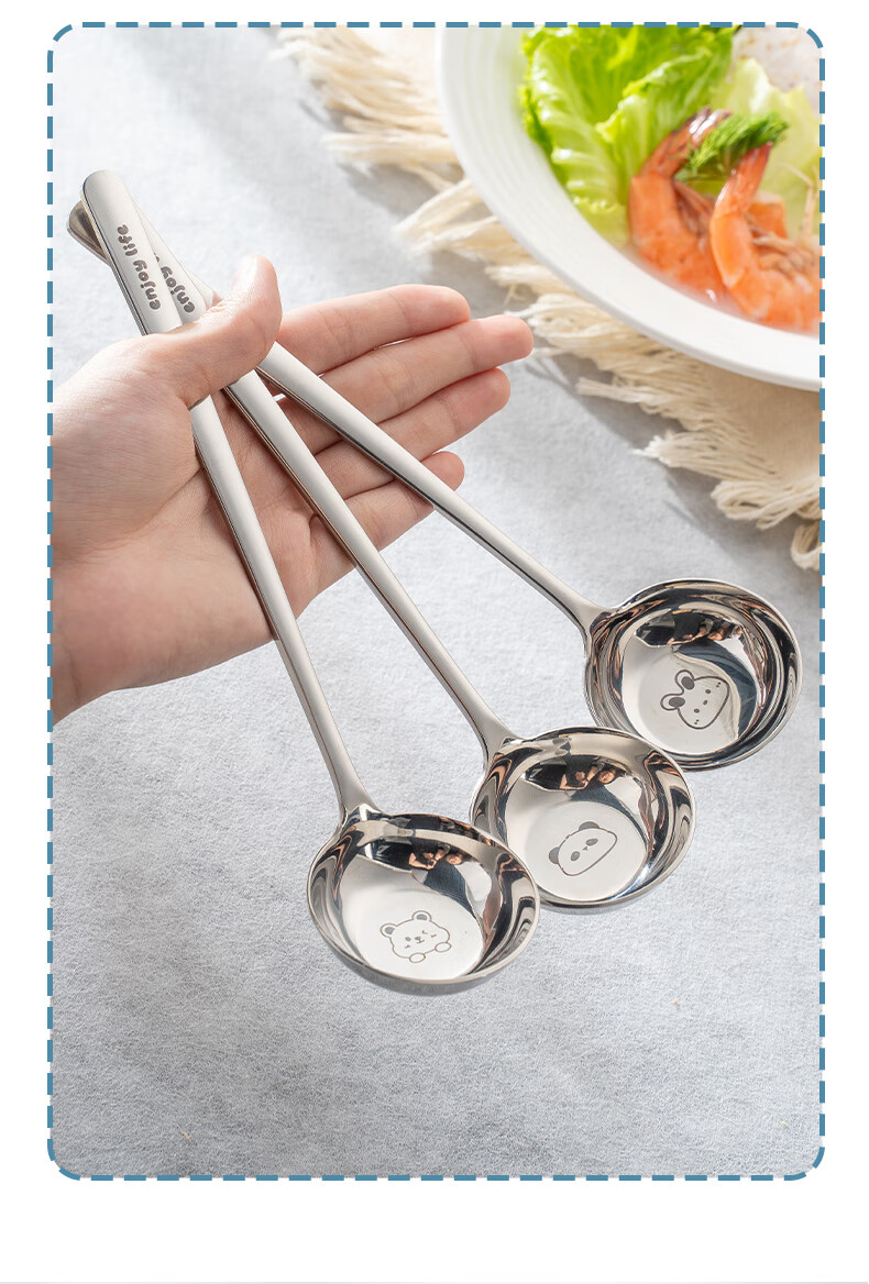 Guangyi 316L Stainless Steel Soup Spoon Large Thickened Flat Bottom Spoon Children's Tableware Panda + Taiji Bear GY1564 2